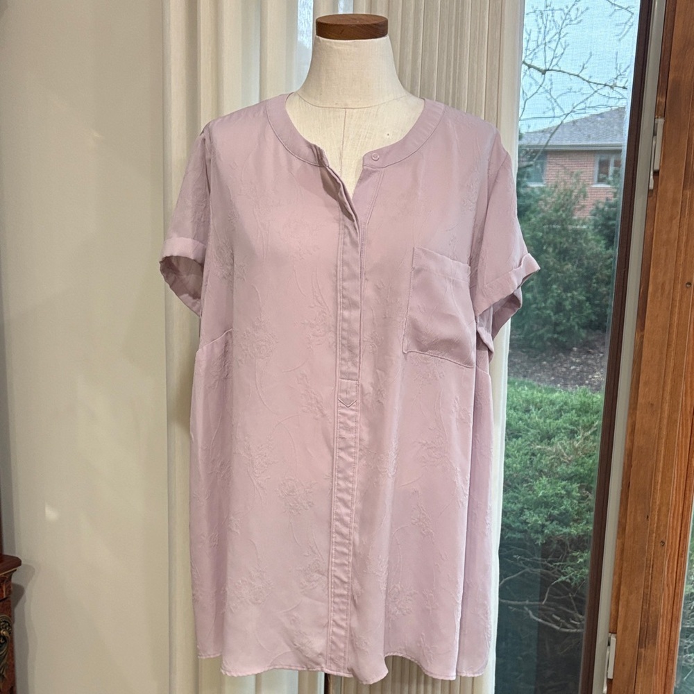 Simply Vera Vera Wang Light Lavender Short-Sleeve 1/2 Button-Down Blouse size 2X
